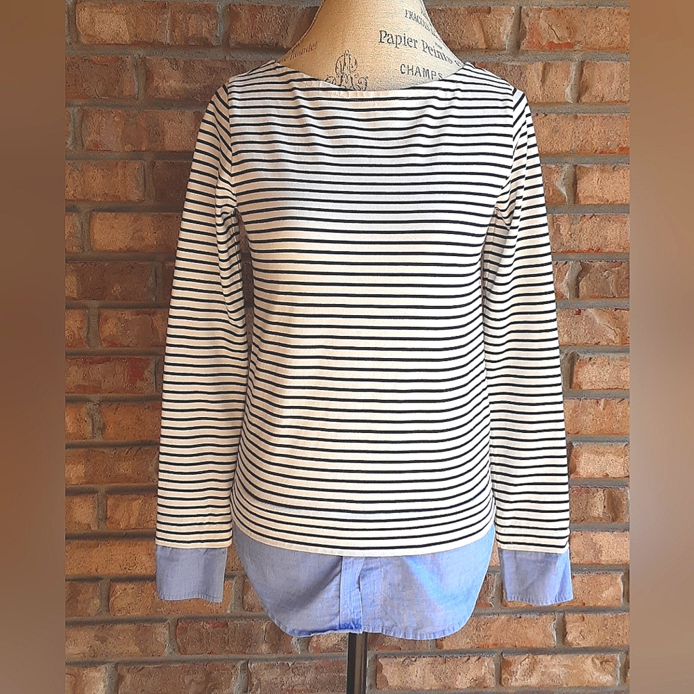 J. Crew Mercentile Striped Long Sleeve Mixed Media 100% Cotton Top.